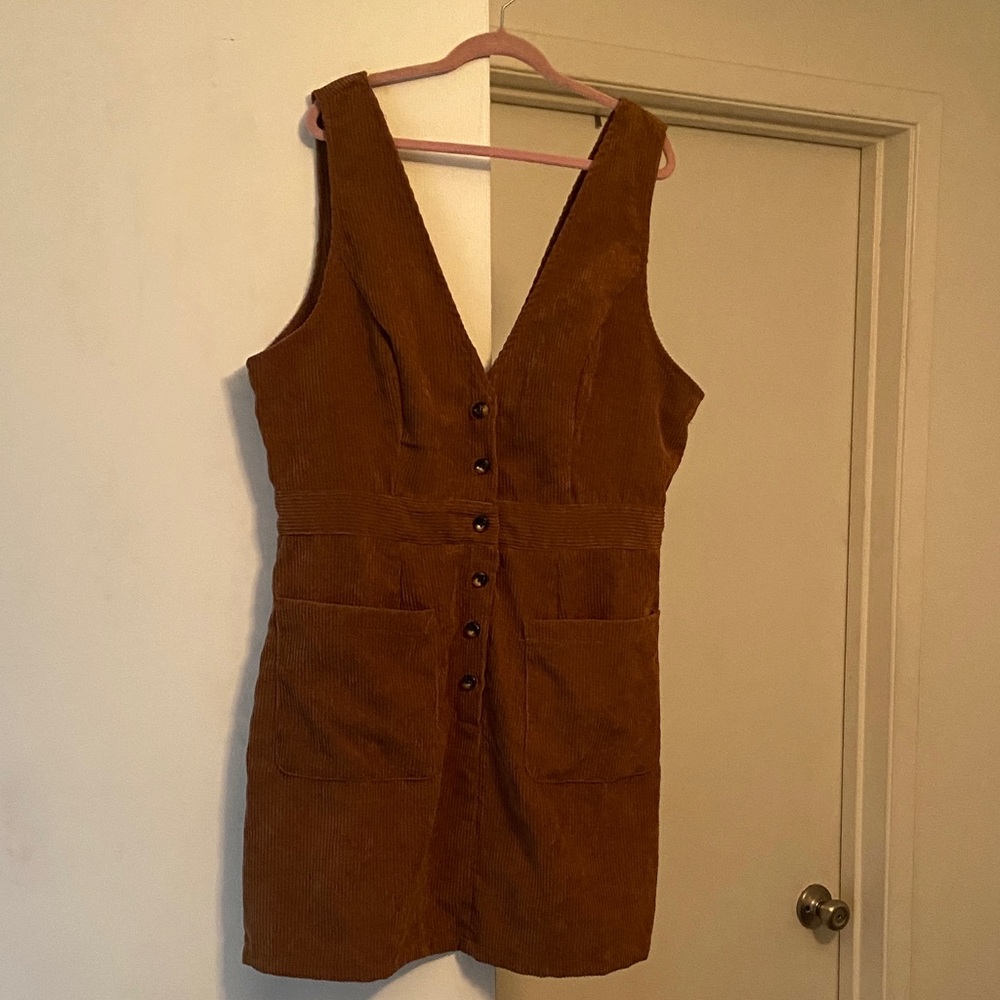 Brown Corduroy Button-Front Dress